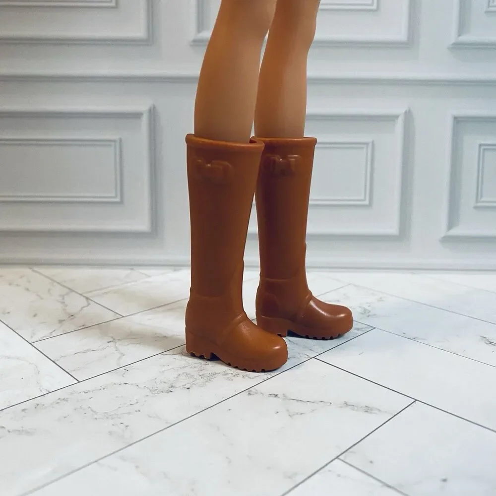 Barbie Doll Brown Knee High Boots for Flat Feet Dolls Farmer Type